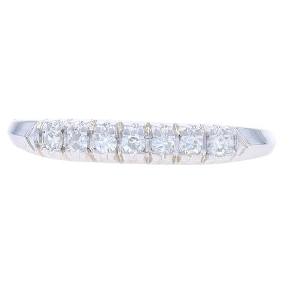 White Gold Diamond Vintage Wedding Band 18k Rd.17ctw Knife-Edge Seven-Stone Ring For Sale