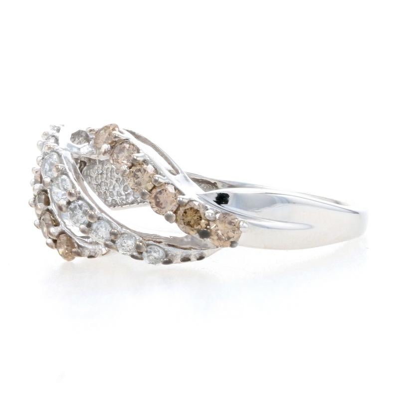 Round Cut White Gold Diamond Wave Ring - 10k Round Brilliant .50ctw For Sale