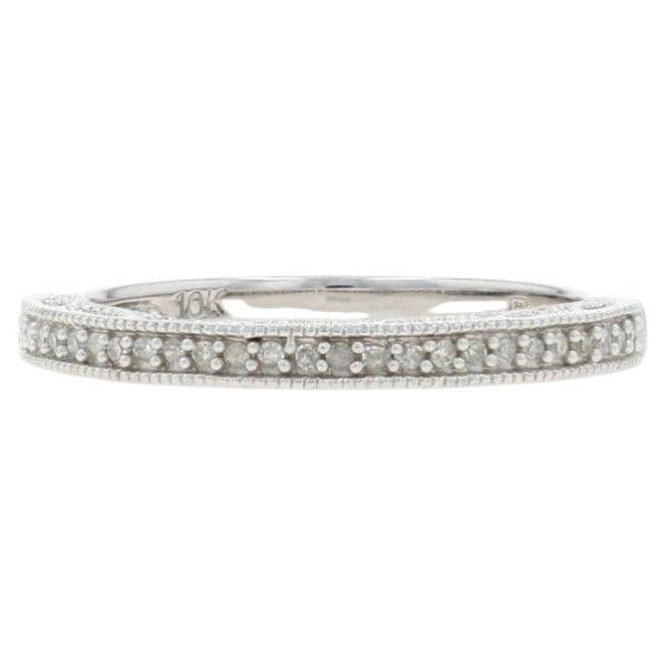 White Gold Diamond Wedding Band - 10k Single Cut .10ctw Milgrain Ring