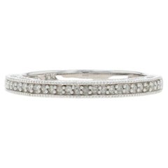 White Gold Diamond Wedding Band - 10k Single Cut .10ctw Milgrain Ring