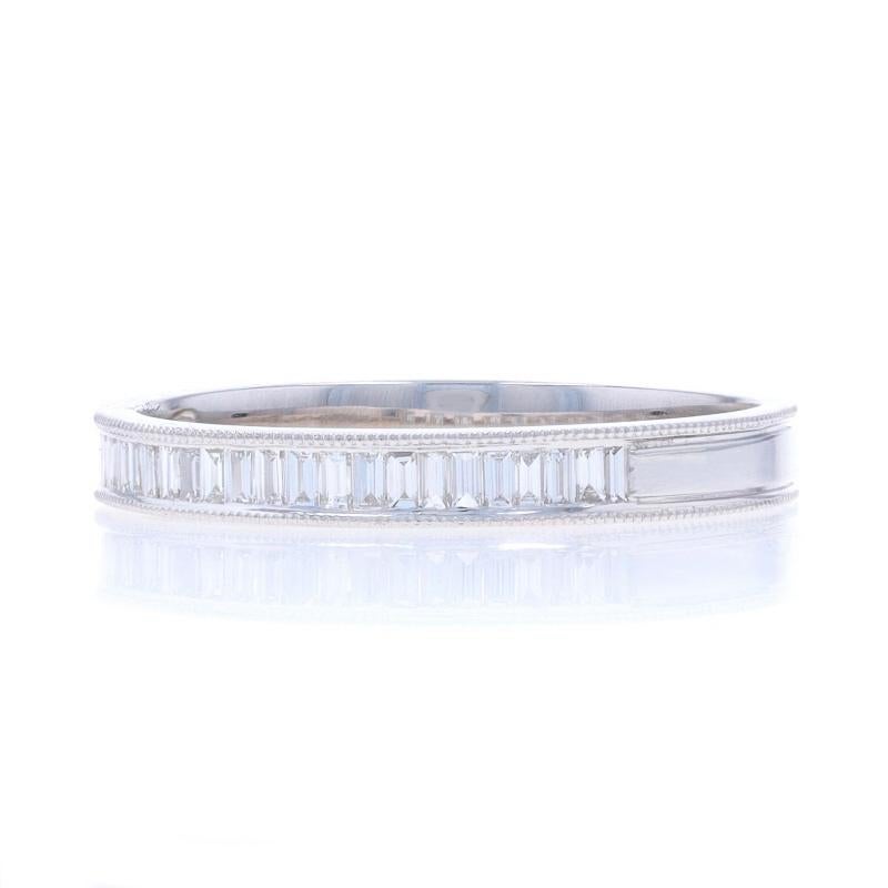 White Gold Diamond Wedding Band - 14k Baguette .23ctw Milgrain Ring Sz 6 1/2 In New Condition For Sale In Greensboro, NC