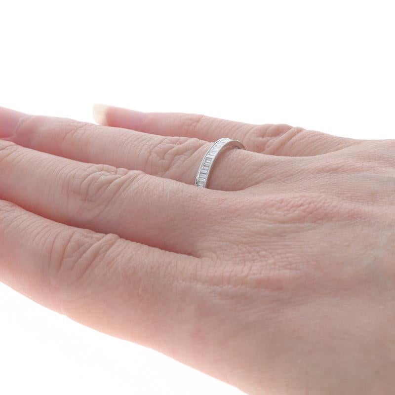 Women's White Gold Diamond Wedding Band - 14k Baguette .23ctw Milgrain Ring Sz 6 1/2 For Sale