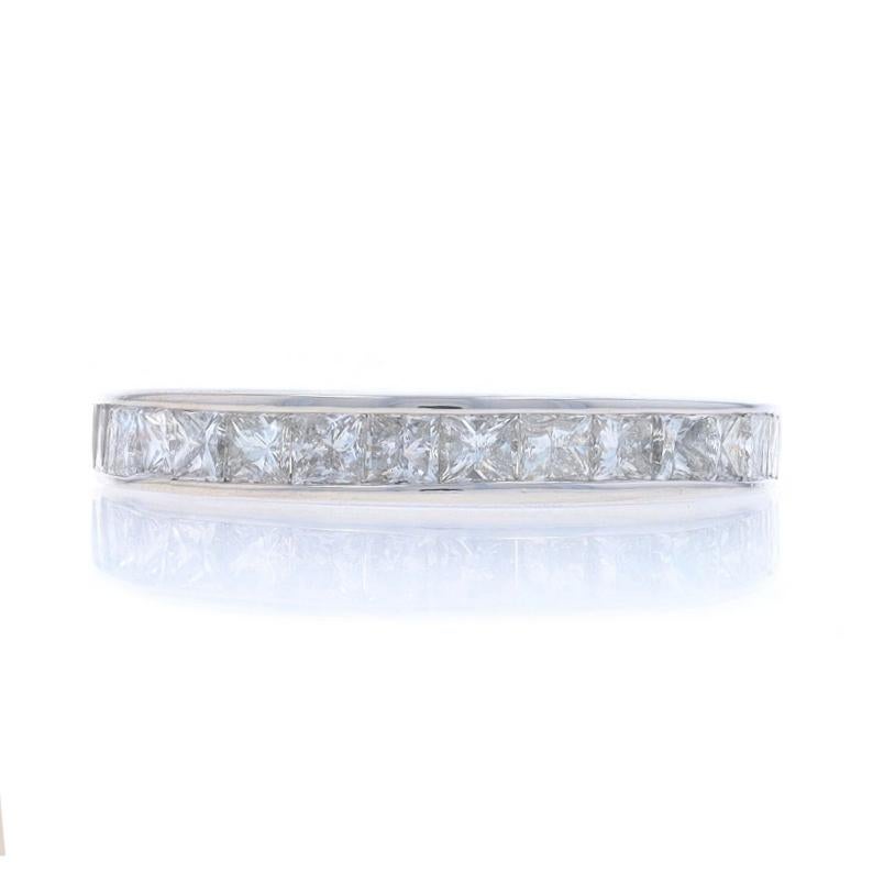 Size: 7 1/2

Metal Content: 14k White Gold

Stone Information

Natural Diamonds
Carat(s): 1.00ctw
Cut: Princess
Color: I - J
Clarity: SI1 - I1

Total Carats: 1.00ctw

Style: Wedding Band with Diamonds

Measurements

Face Height (north to south):