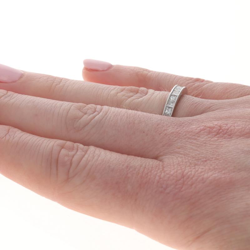 Donna White Gold Diamond Wedding Band - 14k Princess 1.00ctw Channel Set Ring SZ 7 1/2 in vendita