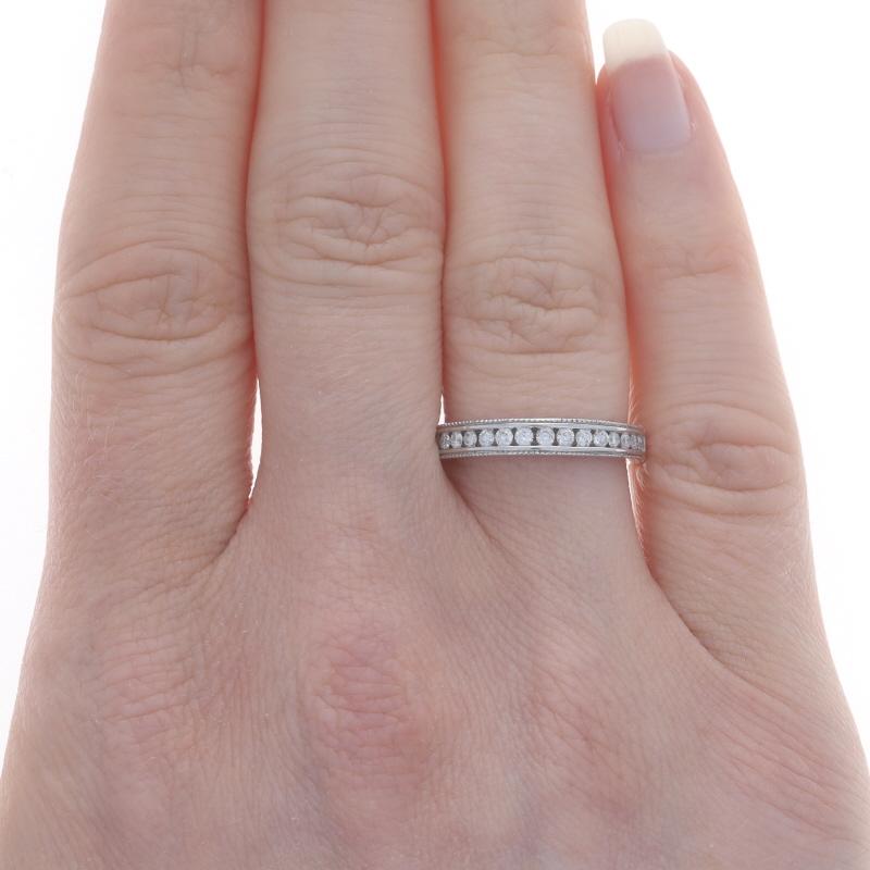 Round Cut White Gold Diamond Wedding Band - 14k Round .25ctw Channel Set Milgrain Ring For Sale