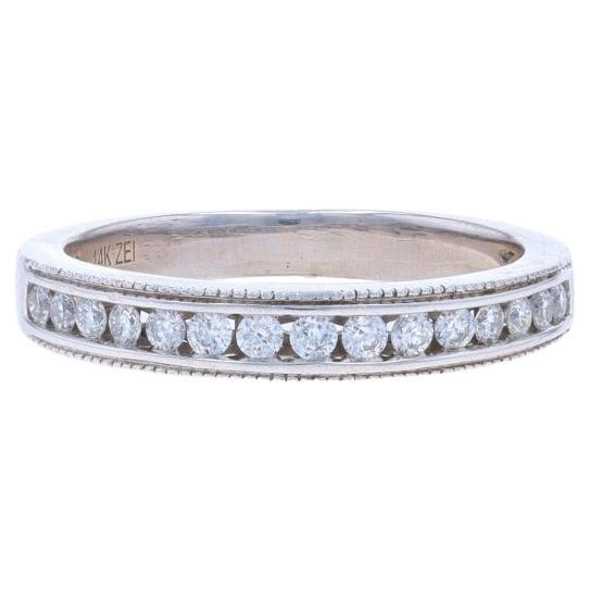 White Gold Diamond Wedding Band - 14k Round .25ctw Channel Set Milgrain Ring For Sale