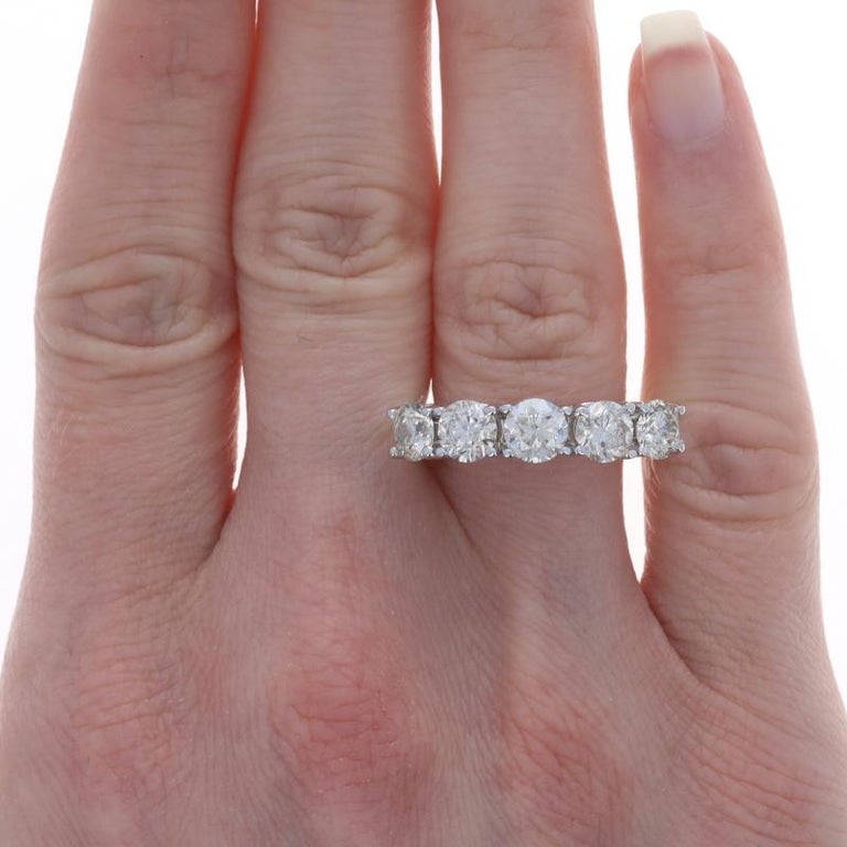 Vintage Five Stone Diamond Anniversary Band Ring 14K White Gold White Gold Diamond Five-Stone Anniversary Band - 14k Round .45ctw Wedding Ring main image 2