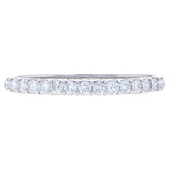 Fascia nuziale in oro bianco con diamanti - Anello impilabile con diamante tondo e brillante da 26 ct. 14k