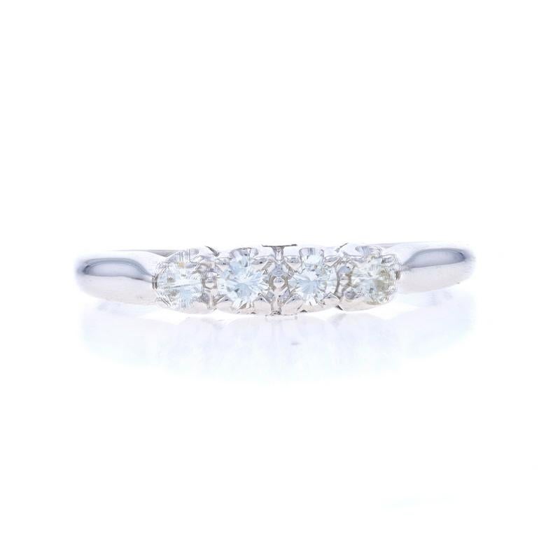 Size: 9 1/2
Sizing Fee: Up 3 sizes for $35 or Down 2 sizes for $35

Metal Content: 14k White Gold

Stone Information

Natural Diamonds
Carat(s): .28ctw
Cut: Round Brilliant
Color: H - I
Clarity: VS1 - VS2

Total Carats: .28ctw

Style: Four-Stone