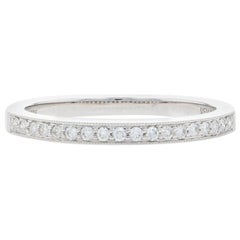 White Gold Diamond Wedding Band, 14k Round Brilliant .31 Carat Milgrain Ring