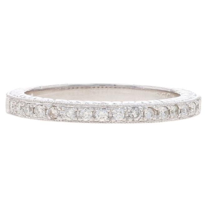 White Gold Diamond Wedding Band 14k Round Brilliant .32ctw Etched Milgrain Ring For Sale