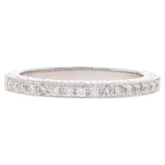 Anneau de mariage en or blanc 14k diamant rond brillant .32ctw Etched Milgrain Ring