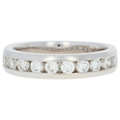 Vintage White Gold Diamond Wedding Band, 14k Round Brilliant Cut 1.08 Carat Men's Ring