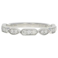 White Gold Diamond Wedding Band, 14k Round Brilliant Cut .20 Carat Milgrain Ring