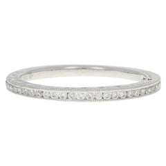 White Gold Diamond Wedding Band, 14k Round Brilliant Cut .22 Carat Milgrain Ring
