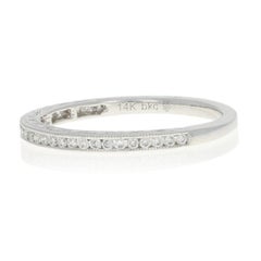 White Gold Diamond Wedding Band, 14k Round Brilliant Cut .22 Carat Milgrain Ring