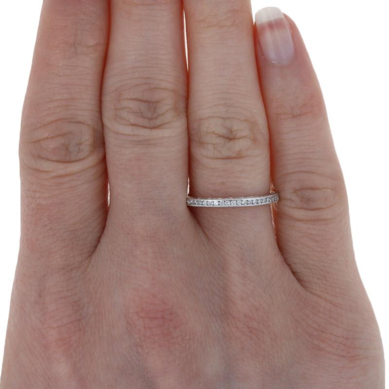 Round Cut White Gold Diamond Wedding Band, 14k Round Brilliant Cut .22 Carat Milgrain Ring
