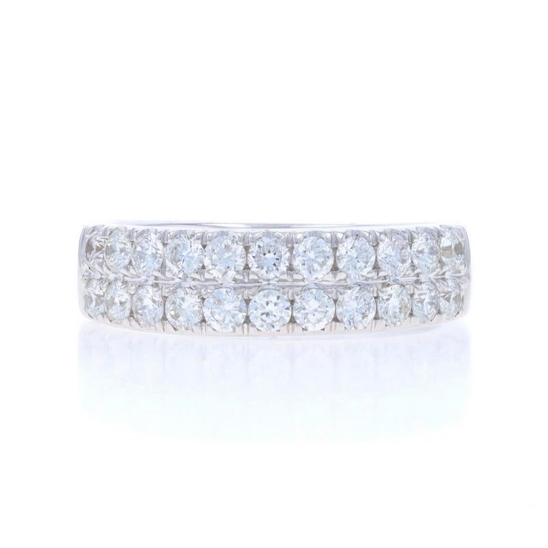 Size: 6 3/4

Note: Please contact us for a resizing quote

Metal Content: 18k White Gold

Stone Information

Natural Diamonds
Carat(s): .98ctw
Cut: Round Brilliant
Color: G - H
Clarity: VS2 - SI1

Total Carats: .98ctw

Style: Wedding Band with