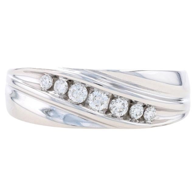White Gold Diamond Wedding Men's Band - 14k Round Brilliant .25ctw Ring Size 8 1 For Sale