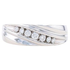 White Gold Diamond Wedding Men's Band - 14k Round Brilliant .25ctw Ring Size 8 1