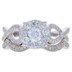 Parure di diamanti in oro bianco - Brilliante rotondo 14k e aureola singola da 1,00 ct.