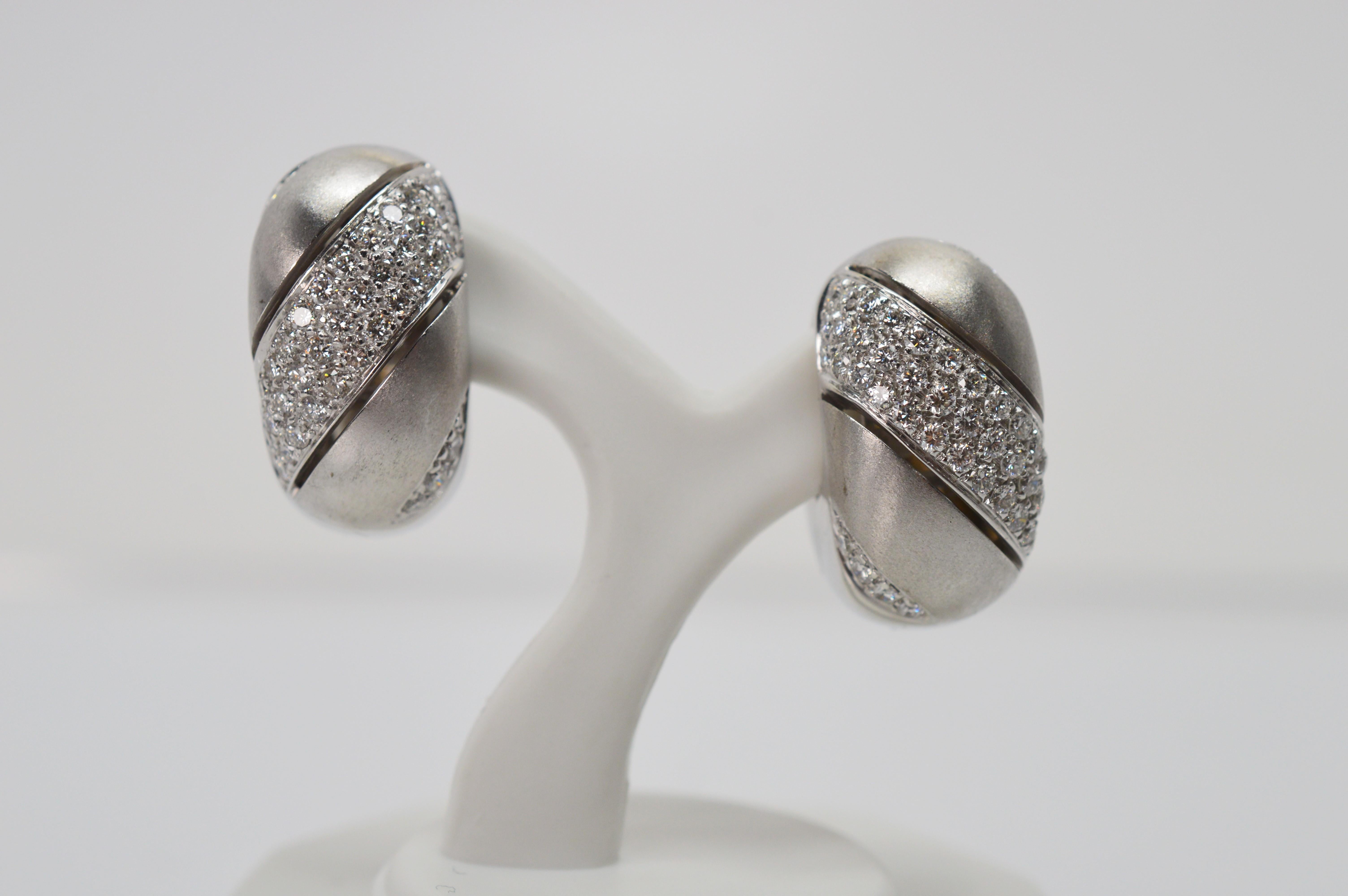 Satin White Gold Diamond Hoop Earrings 2