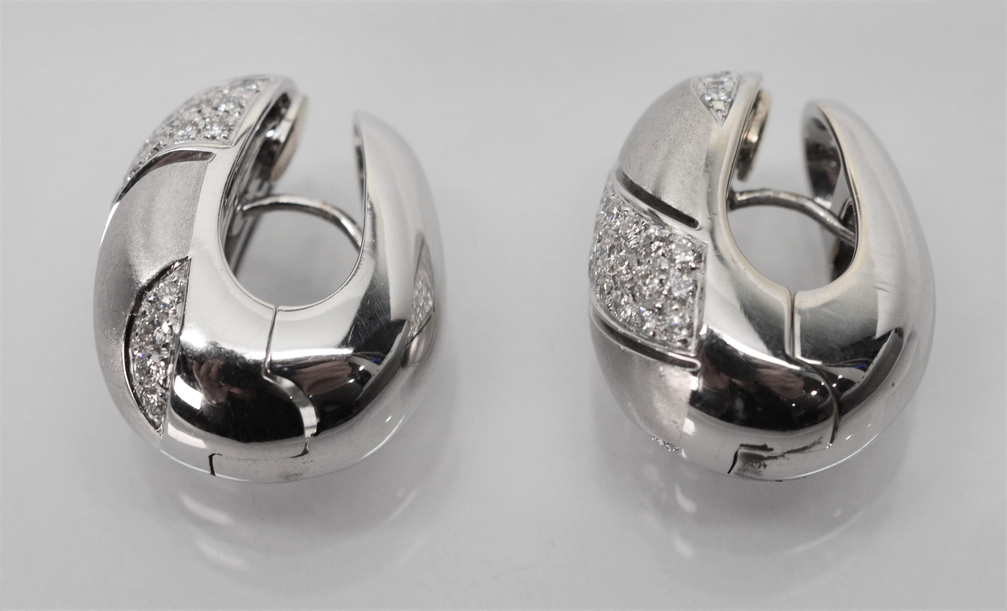 Satin White Gold Diamond Hoop Earrings 1