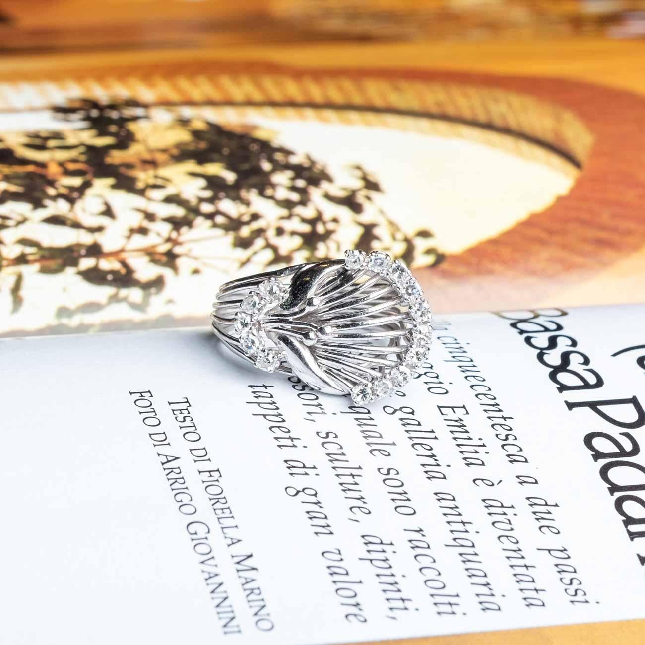 Round Cut White Gold & Diamond Wire Ring 1960's For Sale