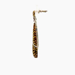 White Gold Diamond, Yellow & Orange Sapphire Dangle Earrings For Her