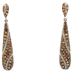 White Gold Diamond, Yellow & Orange Sapphire Dangle Earrings For Her