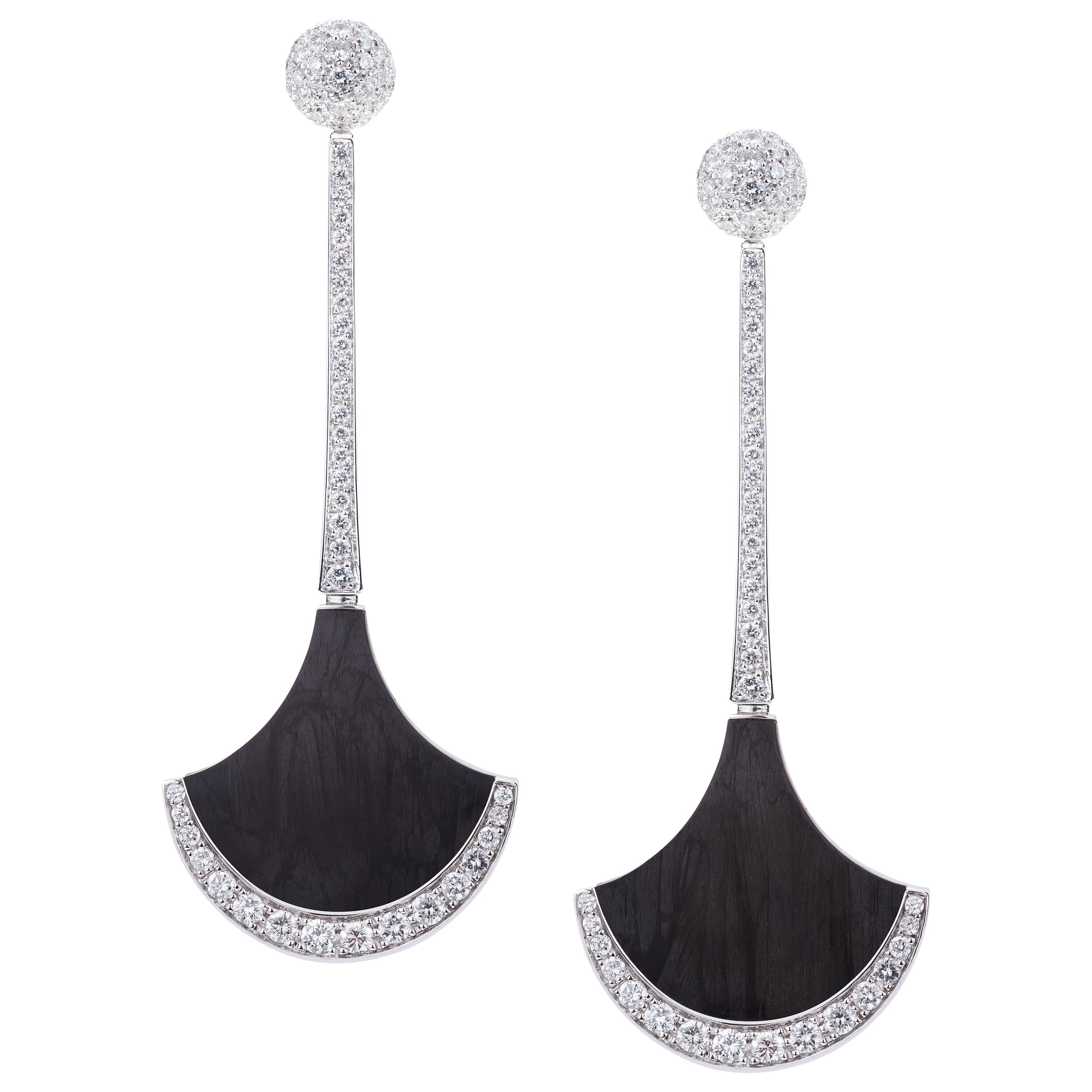 White Gold Diamonds and Black Carbon Fiber Earrings For Sale