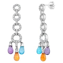 White Gold Diamonds and Gemstones Briolette Flexible Circle Drop Earrings