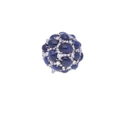 18 Kt. White Gold Diamonds Blue Cabochon Sapphires Cocktail Ring