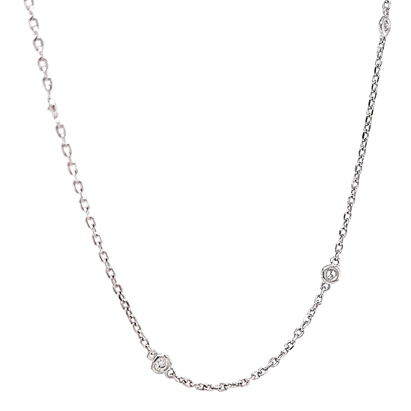 Women's or Men's 14 Karat White Gold Diamonds by The Yard Chain Necklace