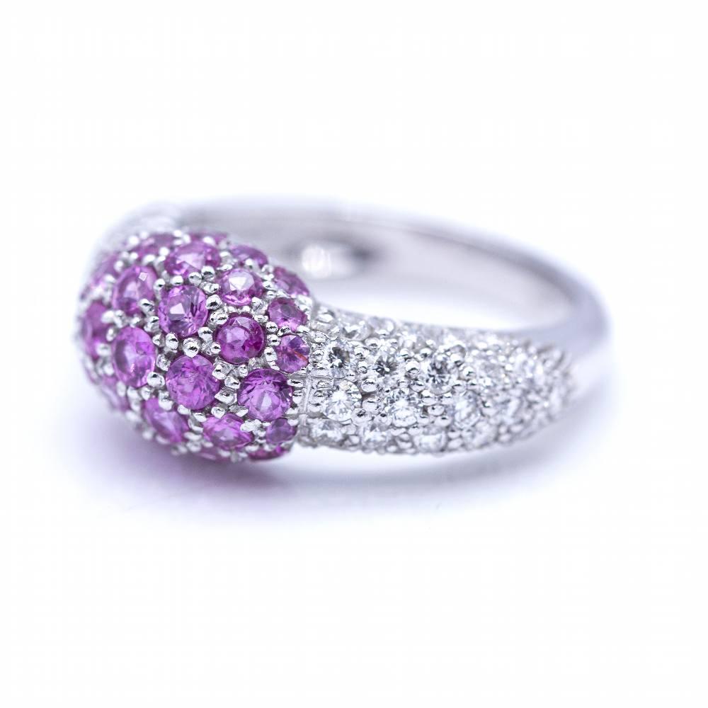 Women's White Gold Diamonds- Pink Sapphires Ring For Sale