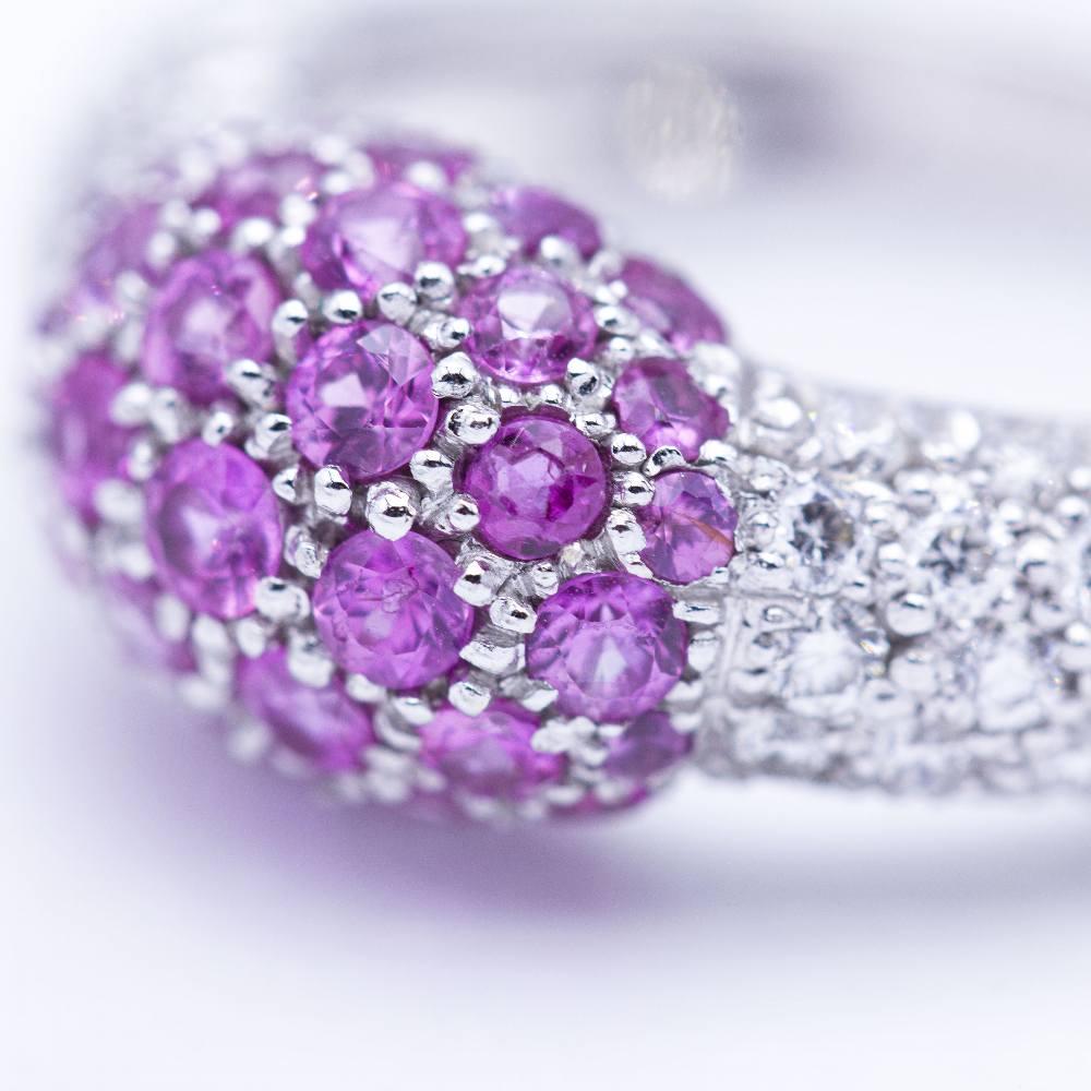 White Gold Diamonds- Pink Sapphires Ring For Sale 1
