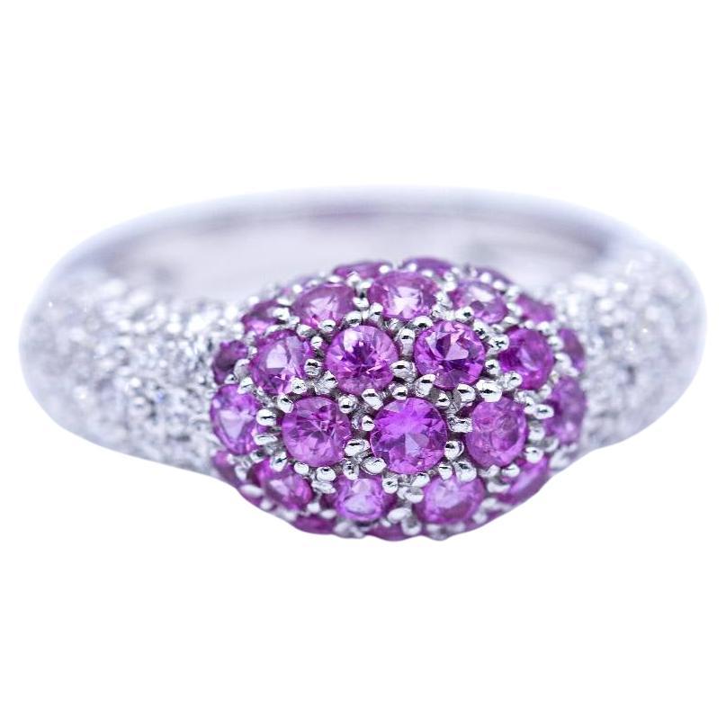White Gold Diamonds- Pink Sapphires Ring For Sale