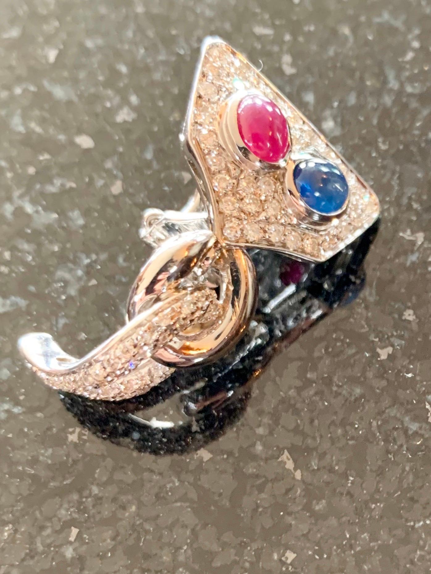 White Gold, Diamonds, Sapphire, Ruby Set of Earrings and Necklace For Sale 1