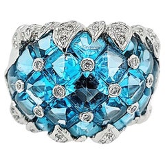 White Gold Domed Blue Topaz Statement Ring