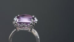 White Gold Double Cabochon Lozenge Amethyst Filigree Cocktail Ring Dianna Rae