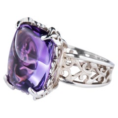 White Gold Double Cabochon Lozenge Amethyst Filigree Cocktail Ring Dianna Rae