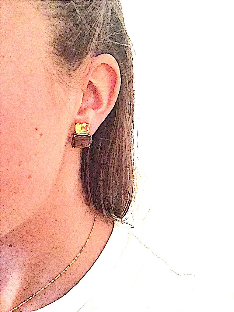 White Gold Double Cushion Earrings with Citrine and Smokey Topaz For Sale 4