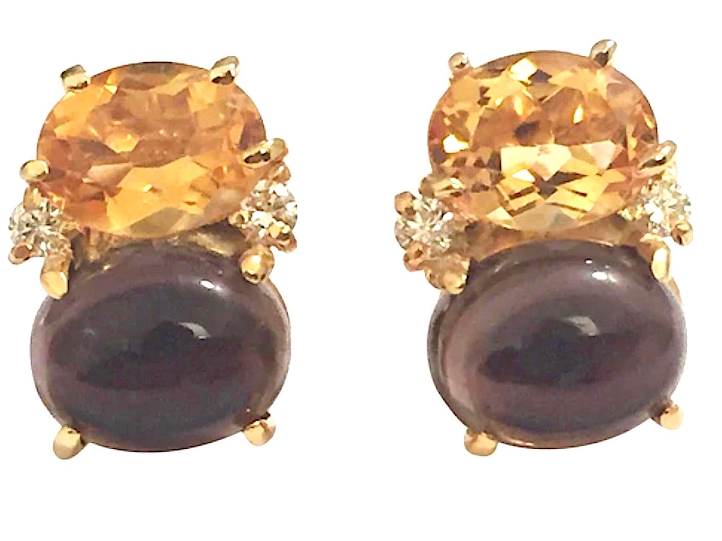 White Gold Double Cushion Earrings with Citrine and Smokey Topaz For Sale 5