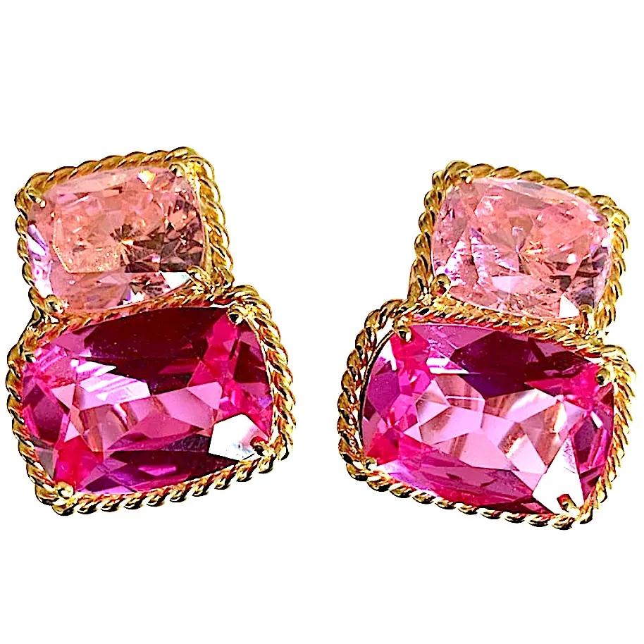 Women's or Men's White Gold Double Cushion Earrings with Citrine and Smokey Topaz For Sale