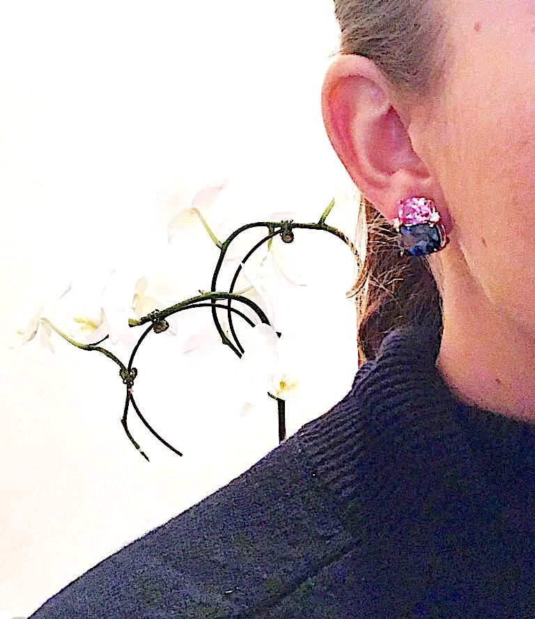 White Gold Double Cushion Earrings with Citrine and Smokey Topaz For Sale 2