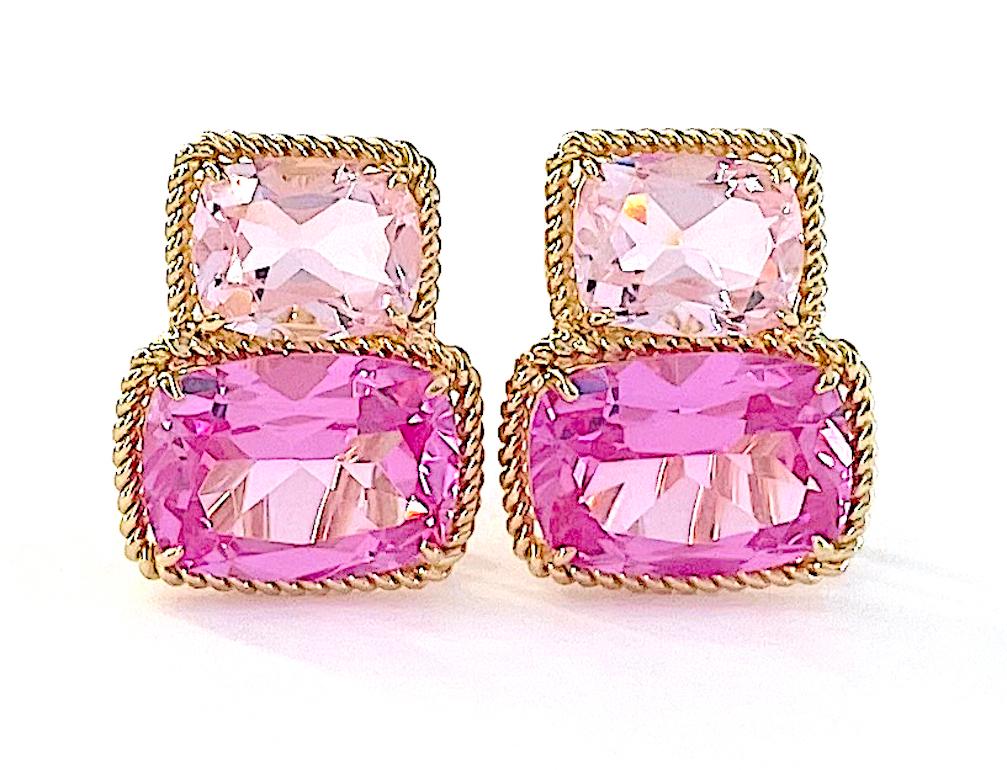 Cushion Cut White Gold Double Cushion Earrings with Iolite and Cabochon Chalcedony For Sale