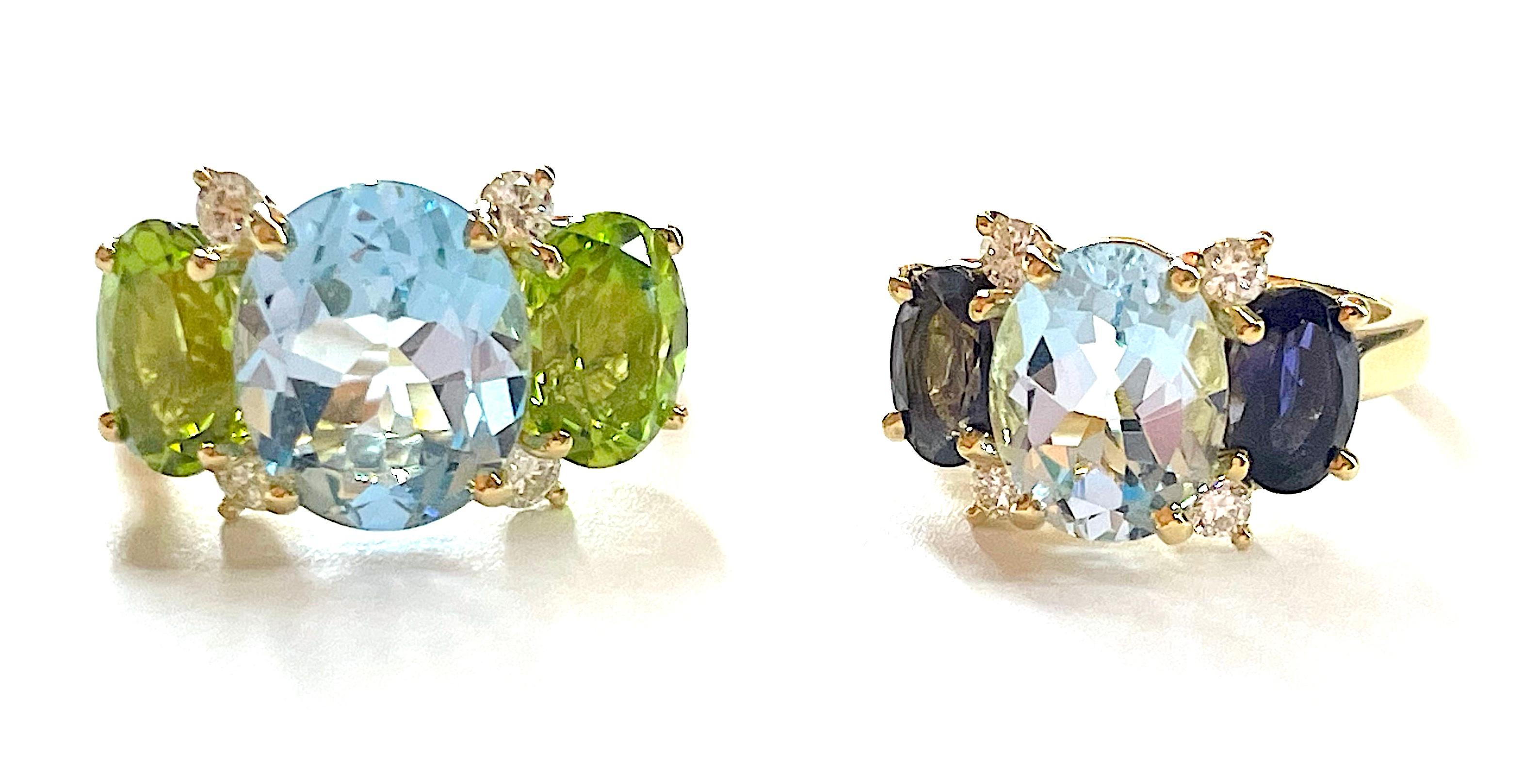 White Gold Double Cushion Earrings with Iolite and Cabochon Chalcedony For Sale 3