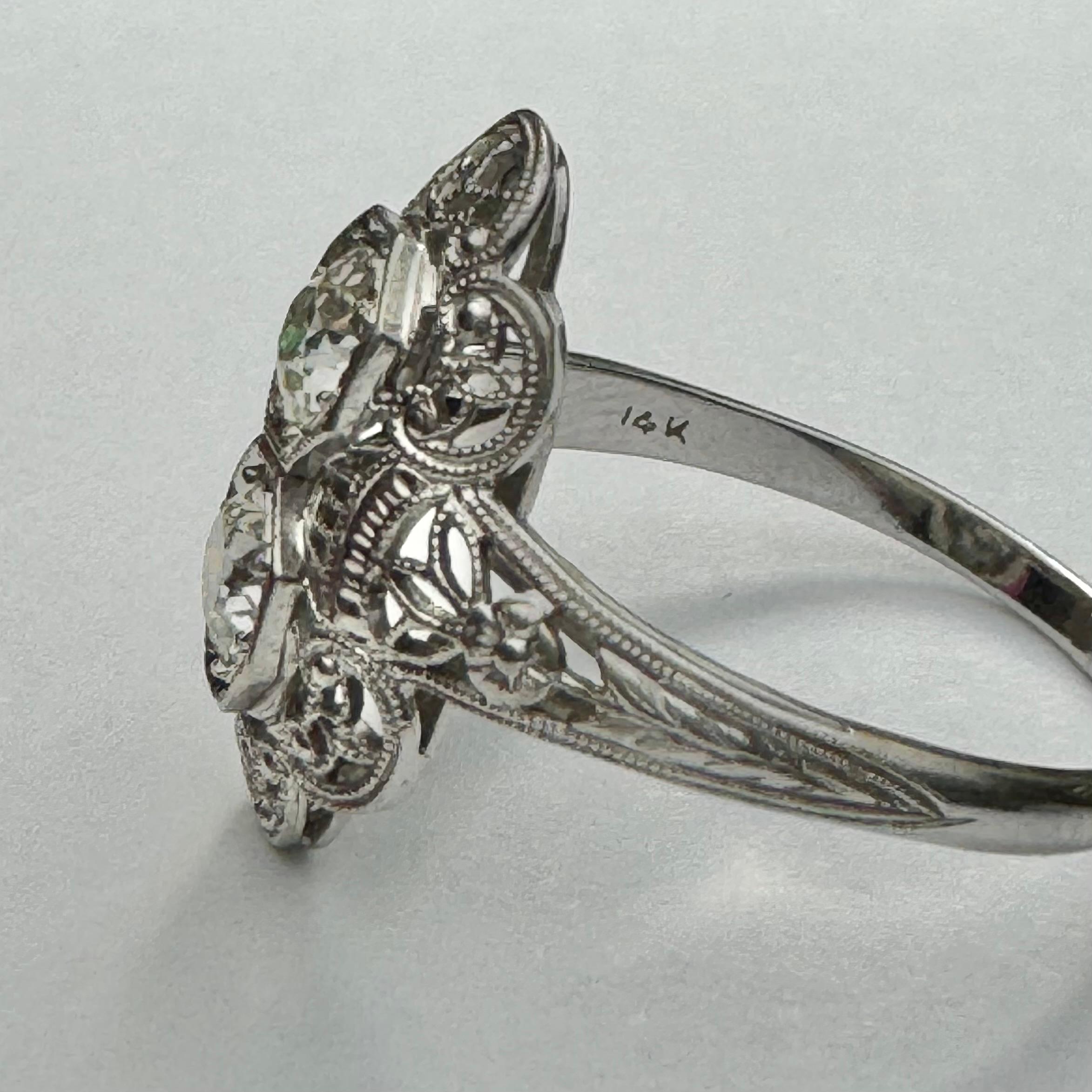 Art Deco White Gold, Double Diamond Filigree Ring For Sale