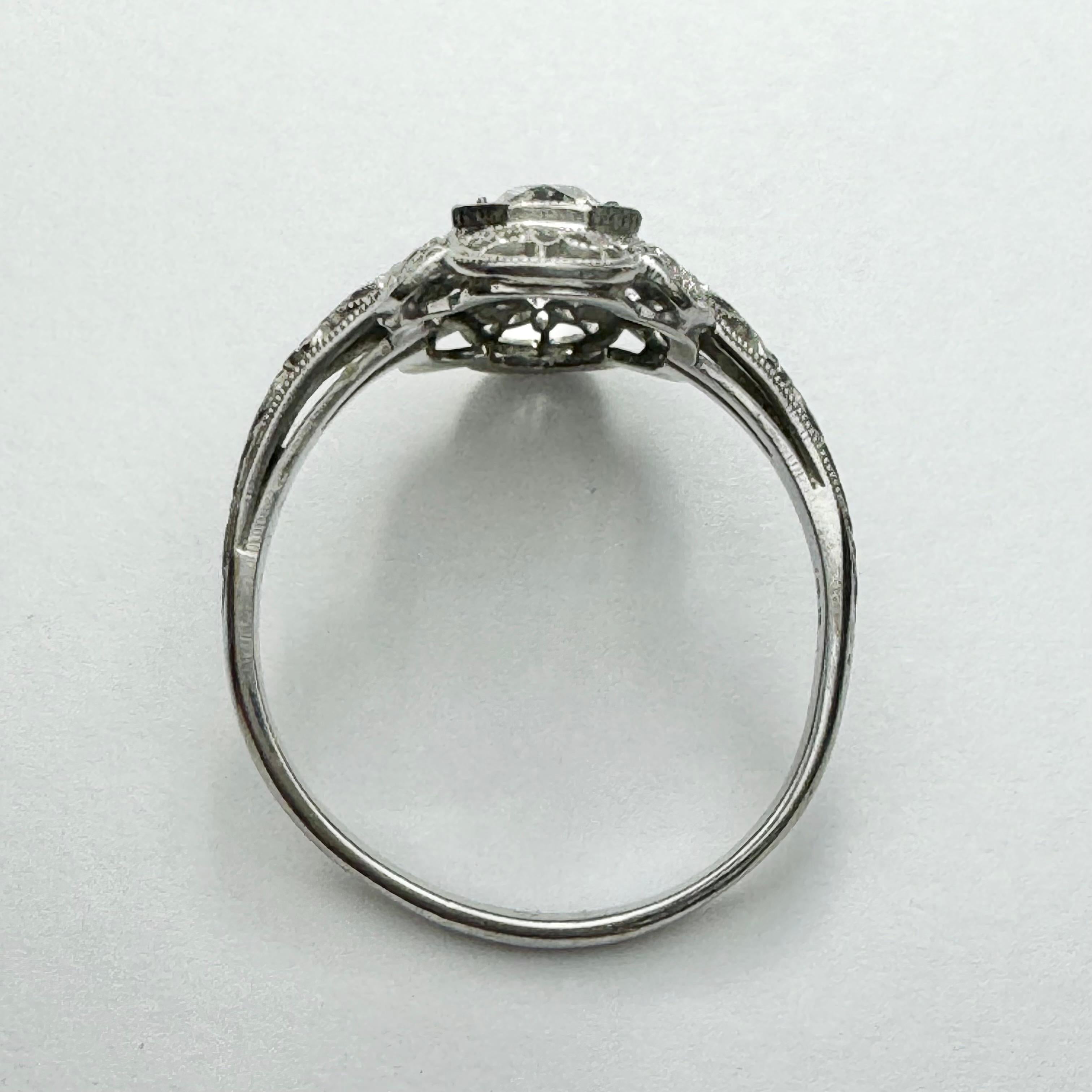 Old Mine Cut White Gold, Double Diamond Filigree Ring For Sale