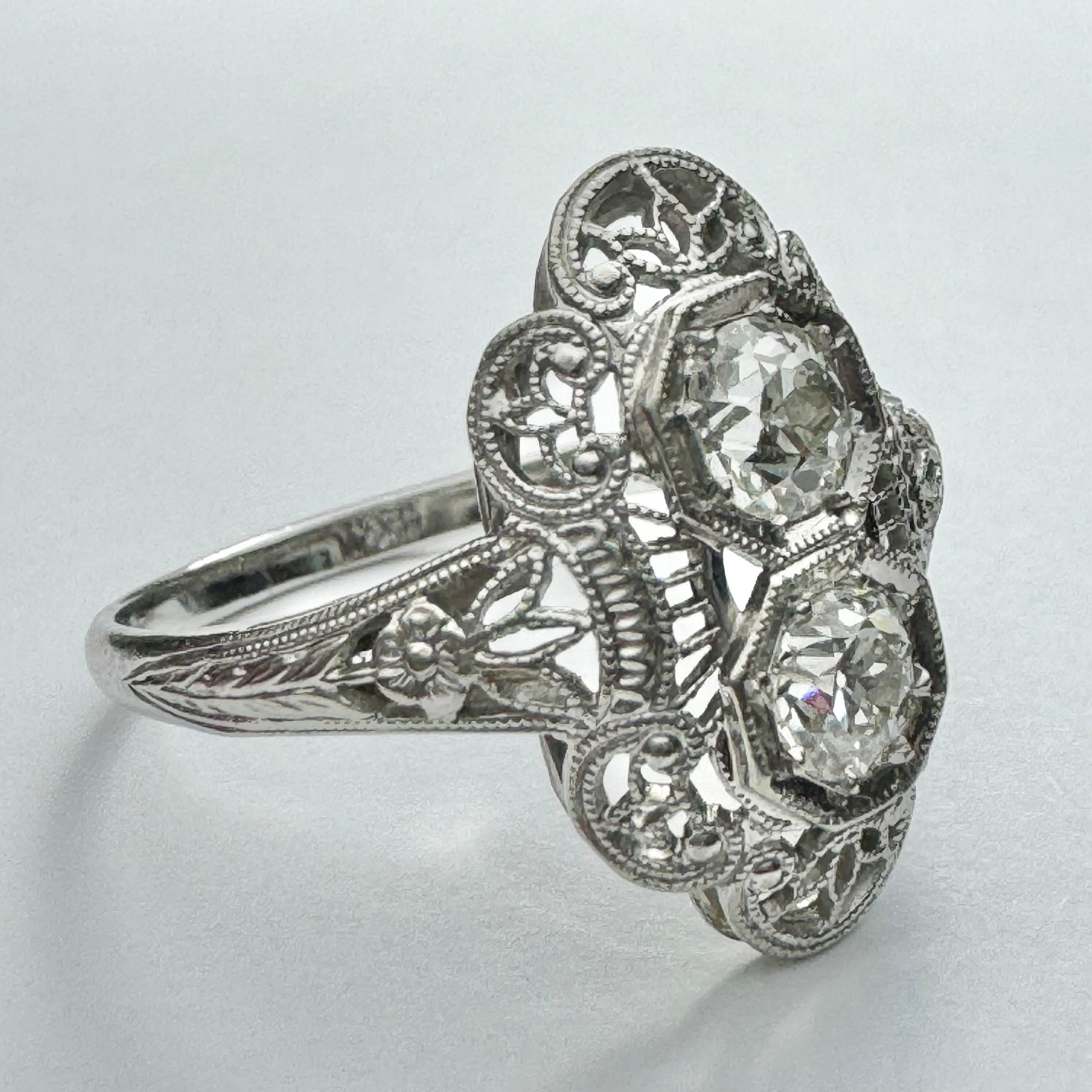 Women's White Gold, Double Diamond Filigree Ring For Sale